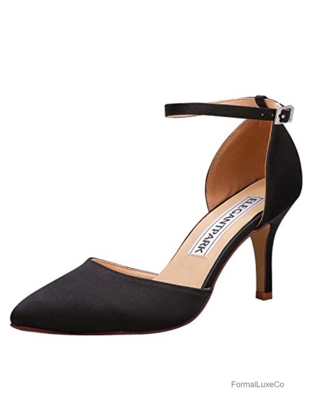 Satin Pointed Toe Heels with Ankle Strap, 3 Inch High Heel Pumps for Women